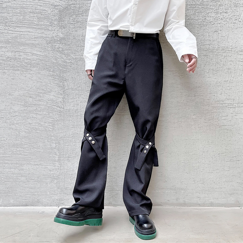 2022 남성 봄 새로운 느슨한 스트레이트 다리 성격 리본 디자인 바지 패션 트렌드 대형 캐주얼 바지